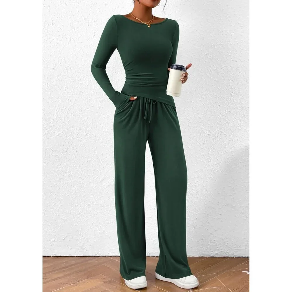 Women's 2 Piece Lounge Set Viscose Blend Casual Comfortable Wide Leg Pants